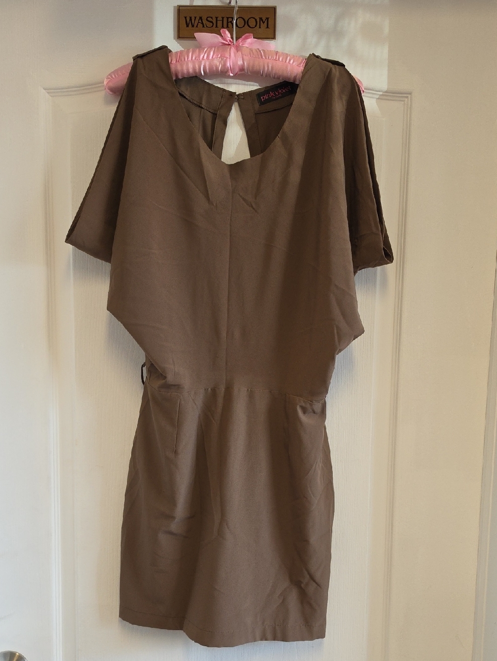 Boxy Taupe Mini Dress with Keyhole Back By Pink Violet PRICE IS FIRM